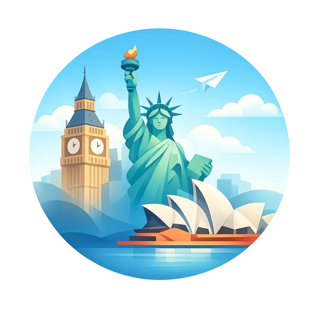 Big Ben, Statue de la Liberté et Opéra de Sydney - MYLES cours d'anglais international